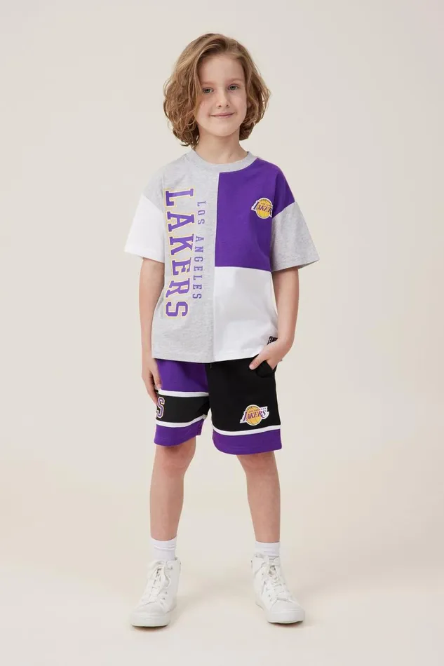 Boys 214 Tops and TShirts Cotton On License Drop Shoulder Short Sleeve Tee Lcn Nba Fog Grey Marlelakers Colour Block