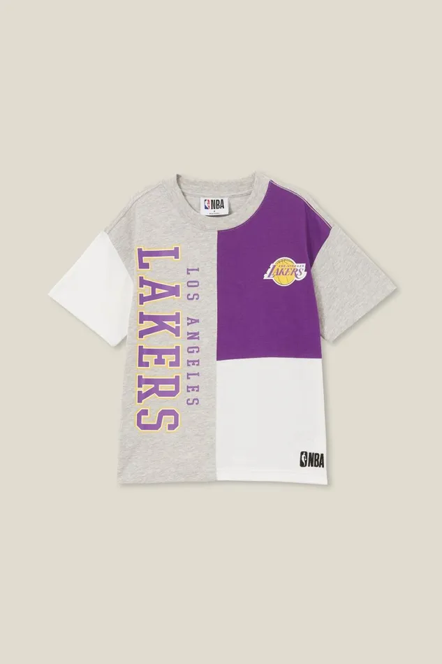 Boys 214 Tops and TShirts Cotton On License Drop Shoulder Short Sleeve Tee Lcn Nba Fog Grey Marlelakers Colour Block