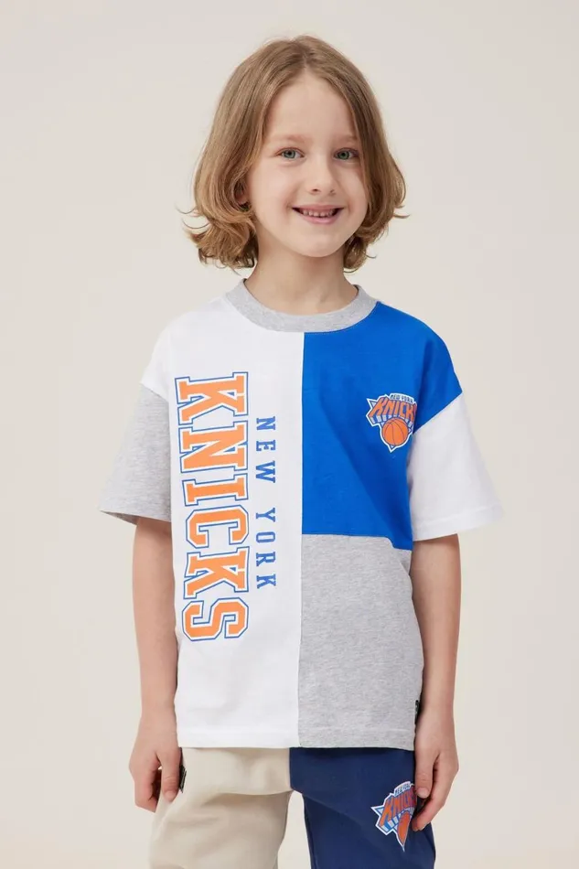 Boys 214 Tops and TShirts Cotton On License Drop Shoulder Short Sleeve Tee Lcn Nba Vanillanew York Knicks Colour Block Boys 214 Tops and TShirts Cotton On License Drop Shoulder Short Sleeve Tee Lcn Nba Vanillanew York Knicks Colour Block