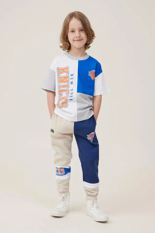 Boys 214 Tops and TShirts Cotton On License Drop Shoulder Short Sleeve Tee Lcn Nba Vanillanew York Knicks Colour Block