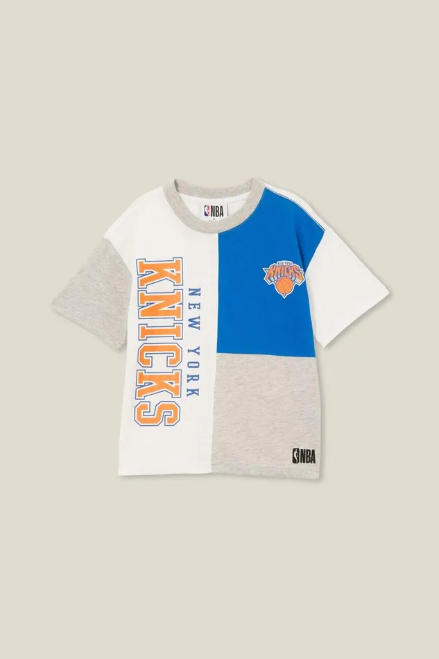 Boys 214 Tops and TShirts Cotton On License Drop Shoulder Short Sleeve Tee Lcn Nba Vanillanew York Knicks Colour Block