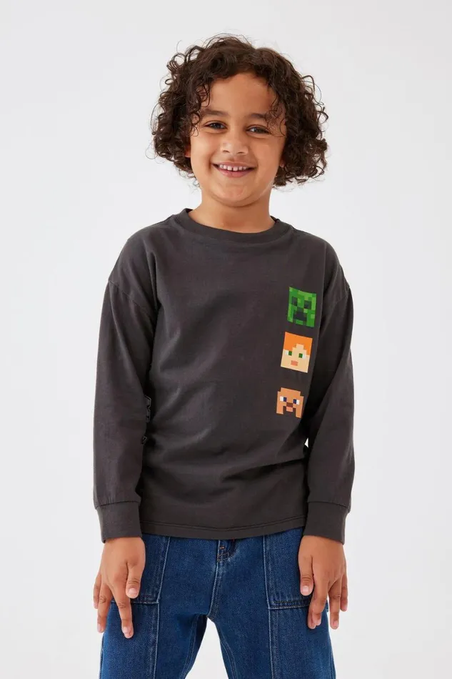Boys 214 Tops and TShirts Cotton On License Long Sleeve Tee Lcn Min Phantomminecraft