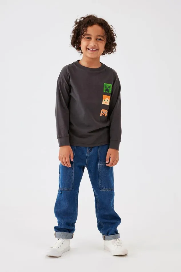 Boys 214 Tops and TShirts Cotton On License Long Sleeve Tee Lcn Min Phantomminecraft