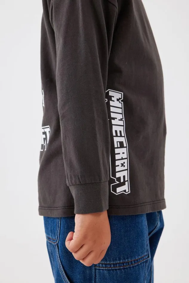 Boys 214 Tops and TShirts Cotton On License Long Sleeve Tee Lcn Min Phantomminecraft