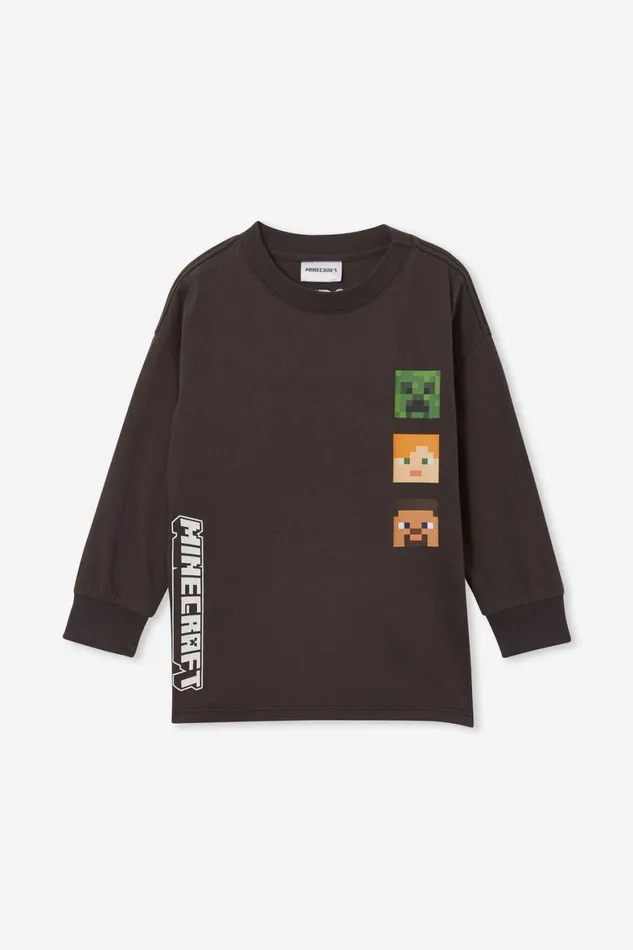 Boys 214 Tops and TShirts Cotton On License Long Sleeve Tee Lcn Min Phantomminecraft