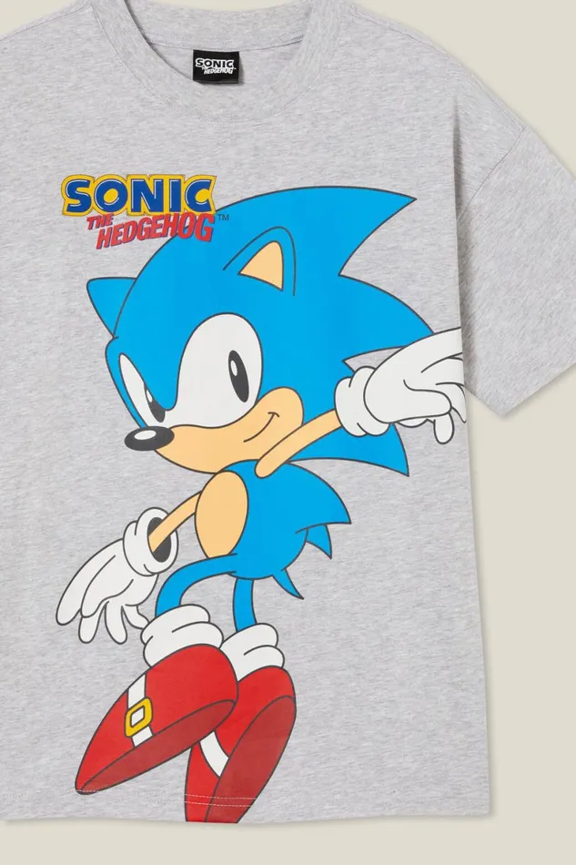 Boys 214 Tops and TShirts Cotton On License Quinn Short Sleeve Tee Lcn Sonic Fog Grey Marlesonic Hedgehog