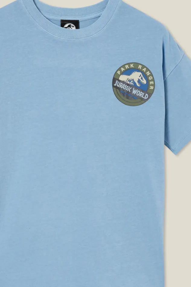 Boys 214 Tops and TShirts Cotton On License Quinn Short Sleeve Tee Lcn Uni Dusty Bluejurassic Park