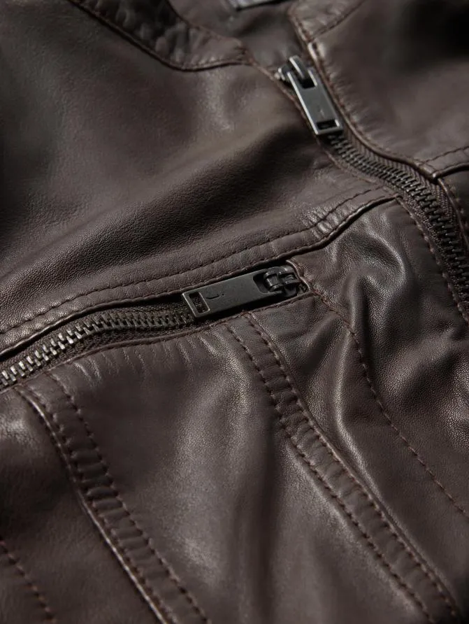 BRANDO BAND COLLAR JACKET Black Clothing John Varvatos Leather Jackets