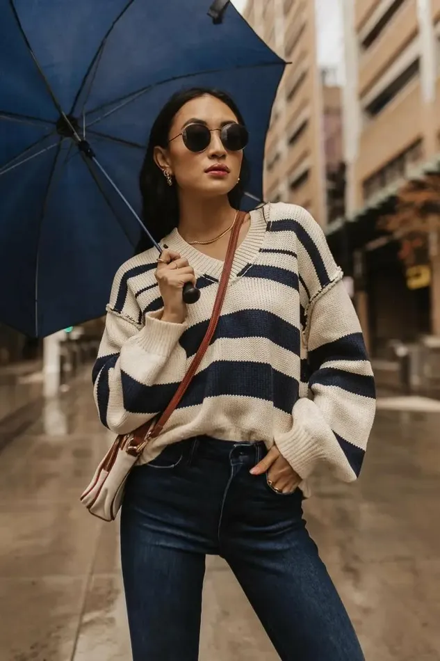 Brett Striped Sweater In Navy Navy Women Bohme Tops