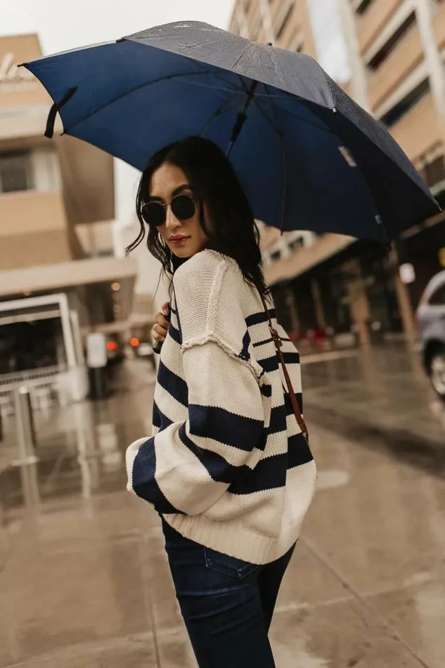 Brett Striped Sweater In Navy Navy Women Bohme Tops