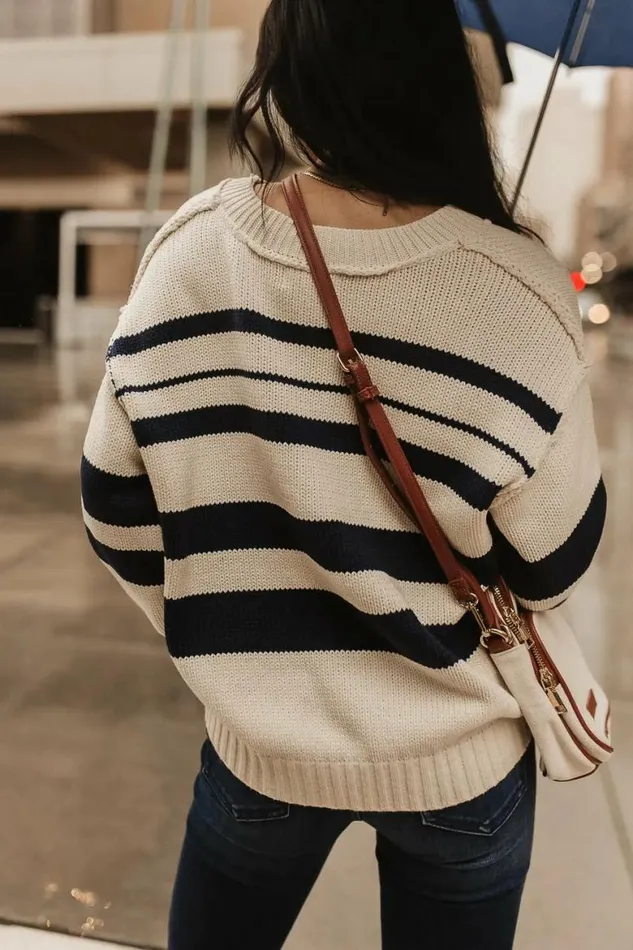Brett Striped Sweater In Navy Navy Women Bohme Tops