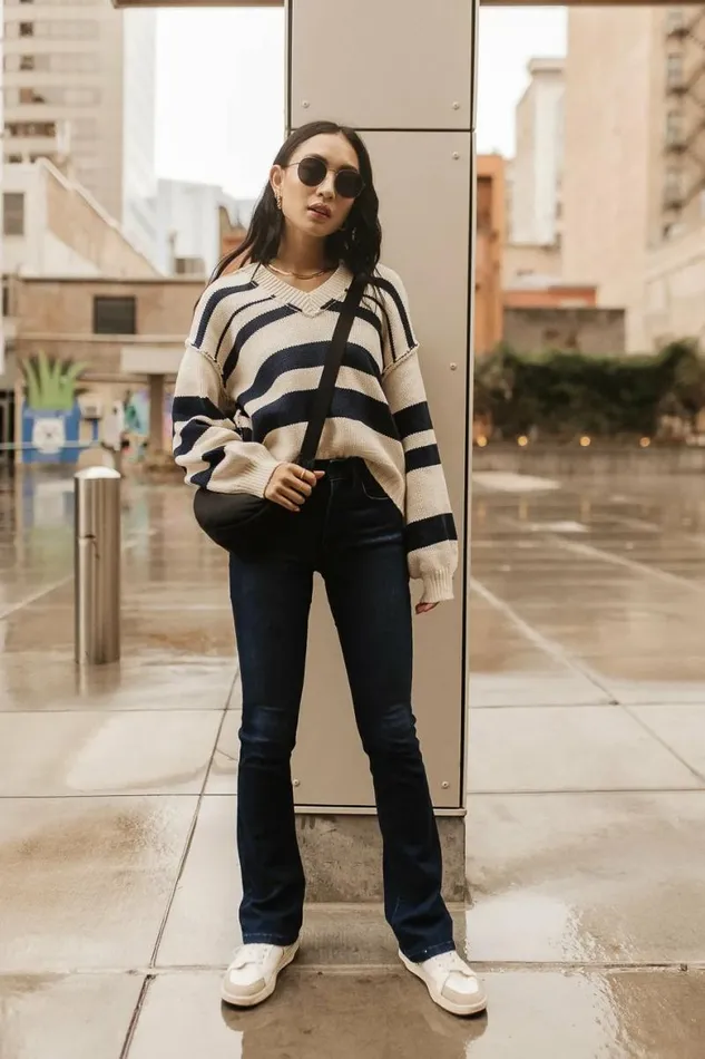 Brett Striped Sweater In Navy Navy Women Bohme Tops