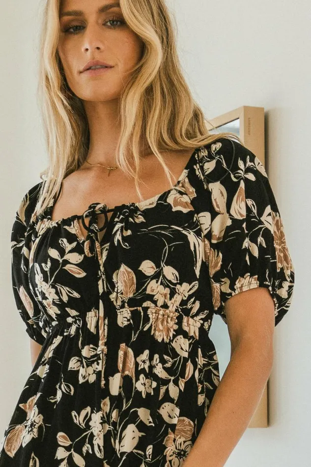 Brooke Floral Midi Dress Black Women Bohme Dresses