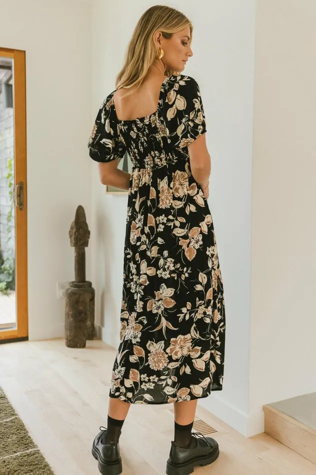 Brooke Floral Midi Dress Black Women Bohme Dresses