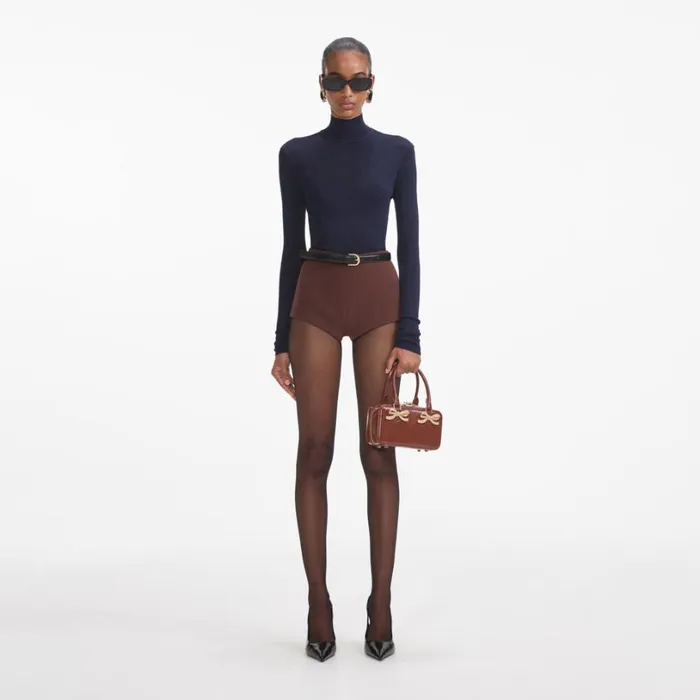 Brown Stretch Crepe Shorts Women Self Portrait Bottoms