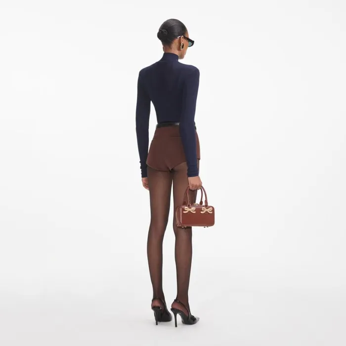 Brown Stretch Crepe Shorts Women Self Portrait Bottoms