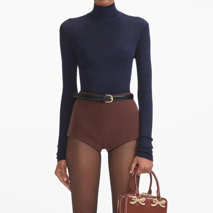 Brown Stretch Crepe Shorts Women Self Portrait Bottoms