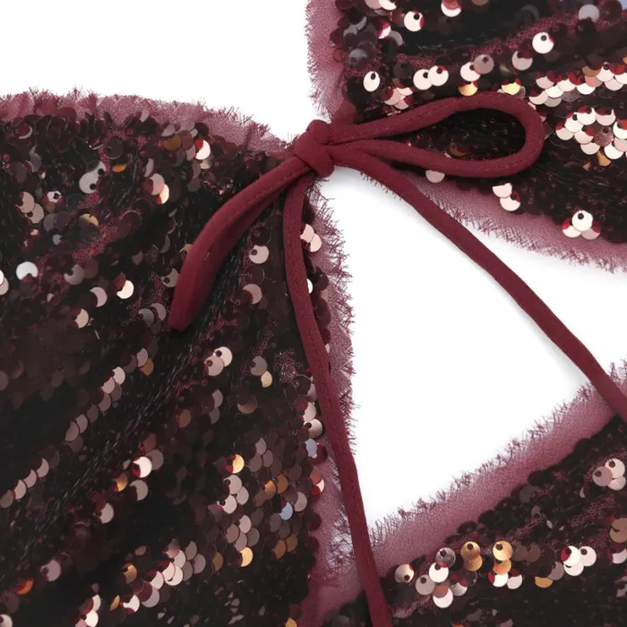 Burgundy Sequin Midi Dress Women Self Portrait Wedding Guest