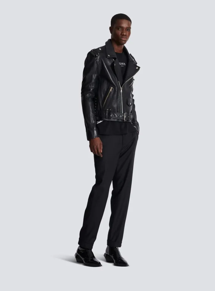 Calfskin Biker Jacket Black Men Balmain Outerwear