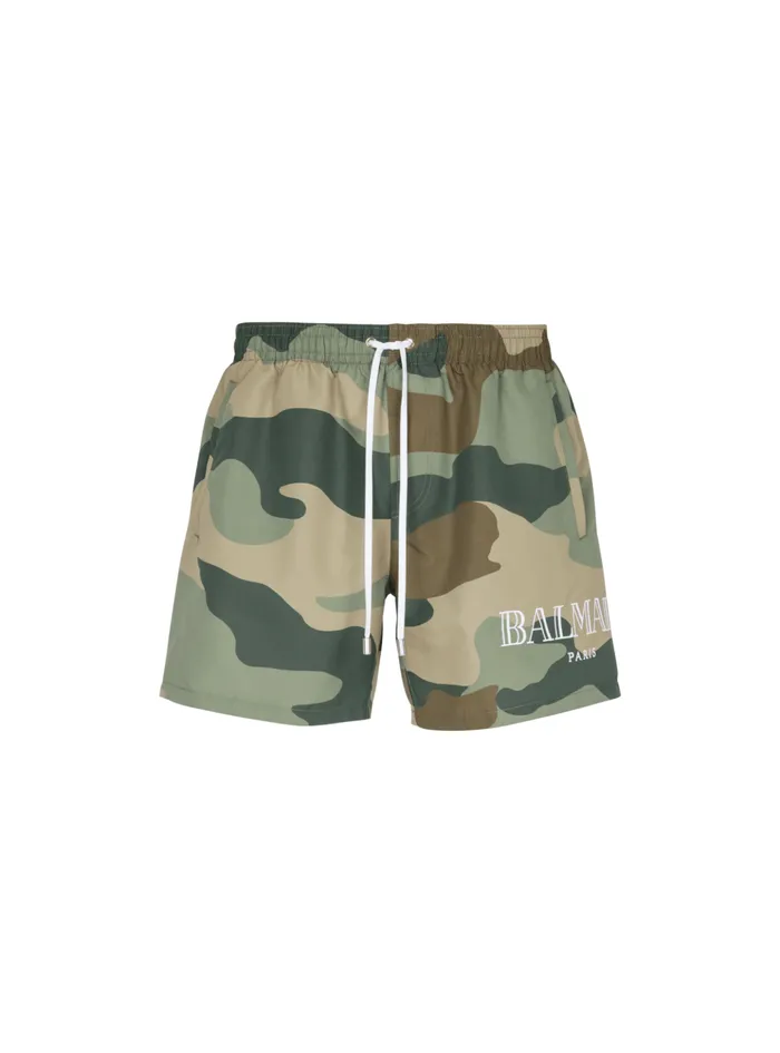 Camouflage Swim Shorts Khaki Men Balmain Swimwear
