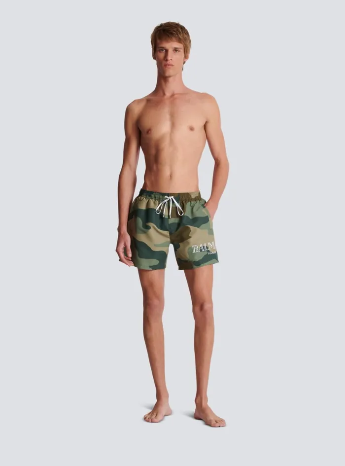 Camouflage Swim Shorts Khaki Men Balmain Swimwear