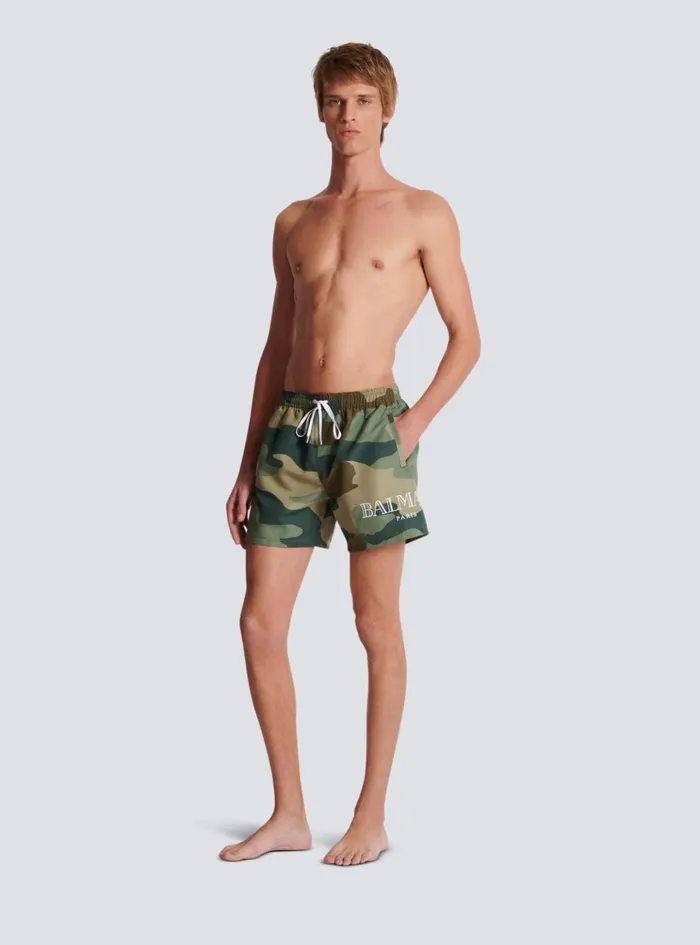 Camouflage Swim Shorts Khaki Men Balmain Swimwear