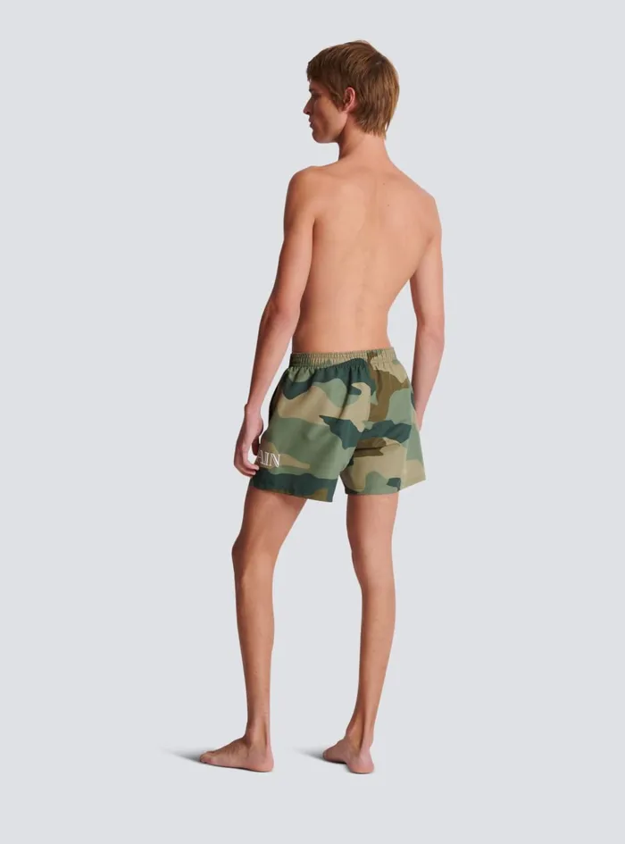 Camouflage Swim Shorts Khaki Men Balmain Swimwear