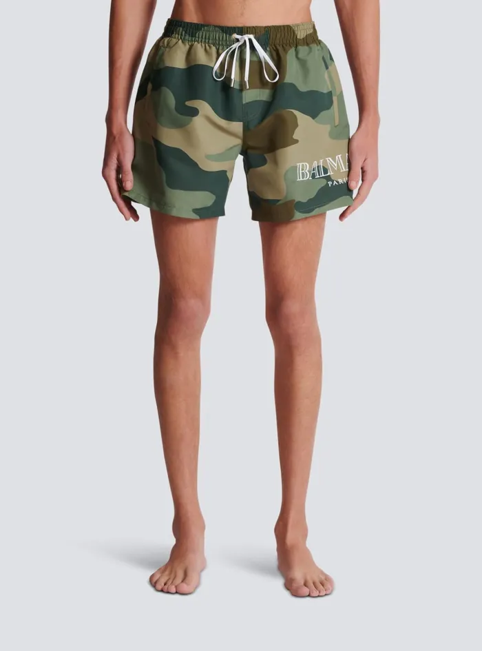 Camouflage Swim Shorts Khaki Men Balmain Swimwear
