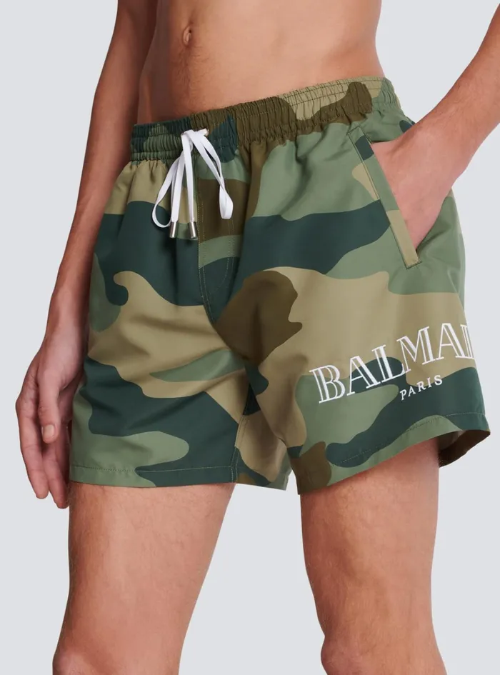 Camouflage Swim Shorts Khaki Men Balmain Swimwear