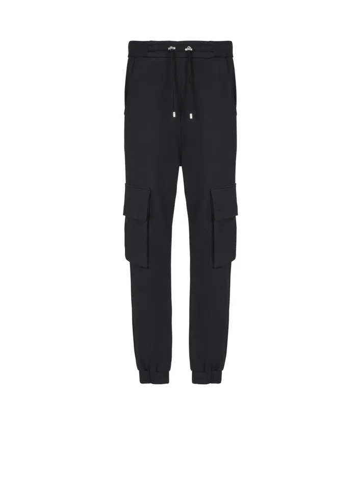 Cargo Joggers With Paris Print Black Men Balmain Trousers And Shorts