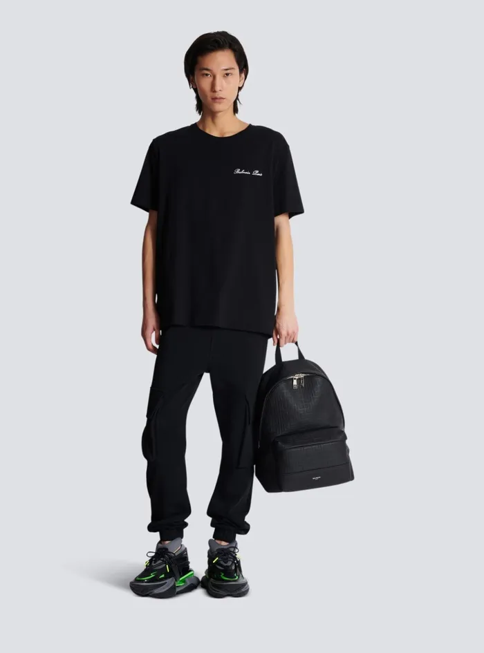 Cargo Joggers With Paris Print Black Men Balmain Trousers And Shorts