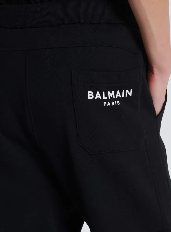 Cargo Joggers With Paris Print Black Men Balmain Trousers And Shorts