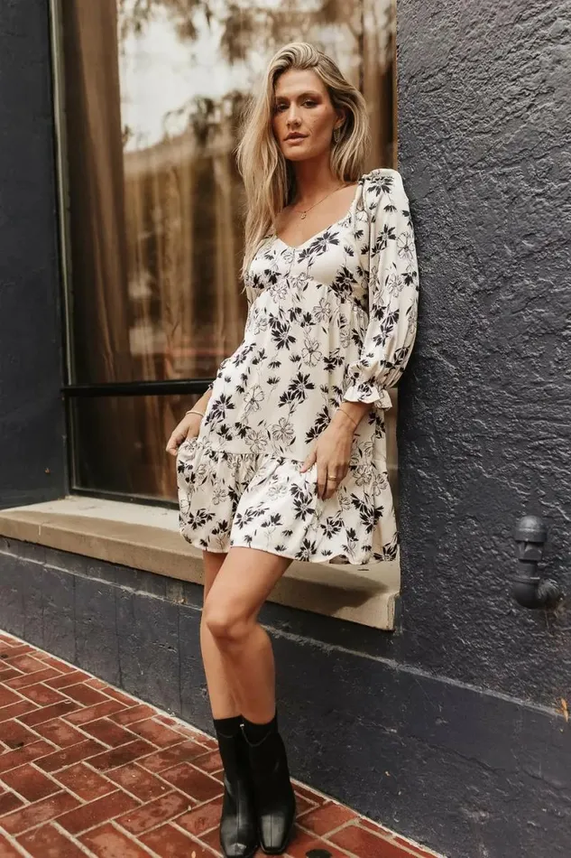 Carson Floral Mini Dress Ivory Women Bohme Dresses