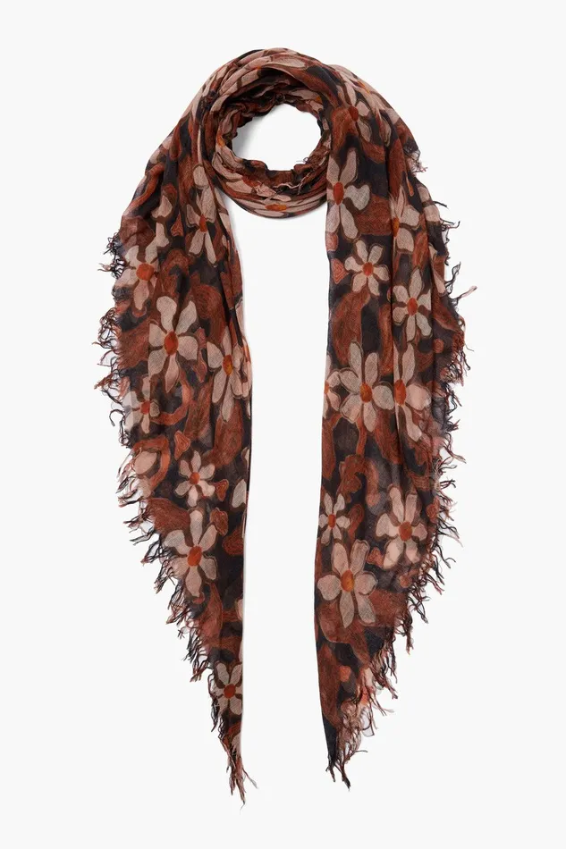 Cashmere And Silk Scarf Dark Sapphire Meadow Floral Women Chan Luu Scarves