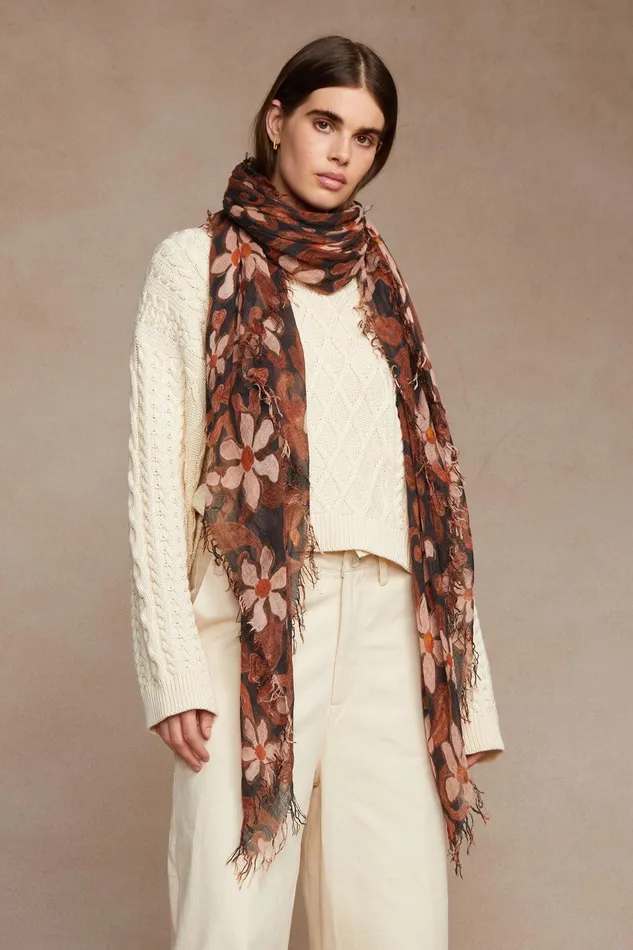 Cashmere And Silk Scarf Dark Sapphire Meadow Floral Women Chan Luu Scarves