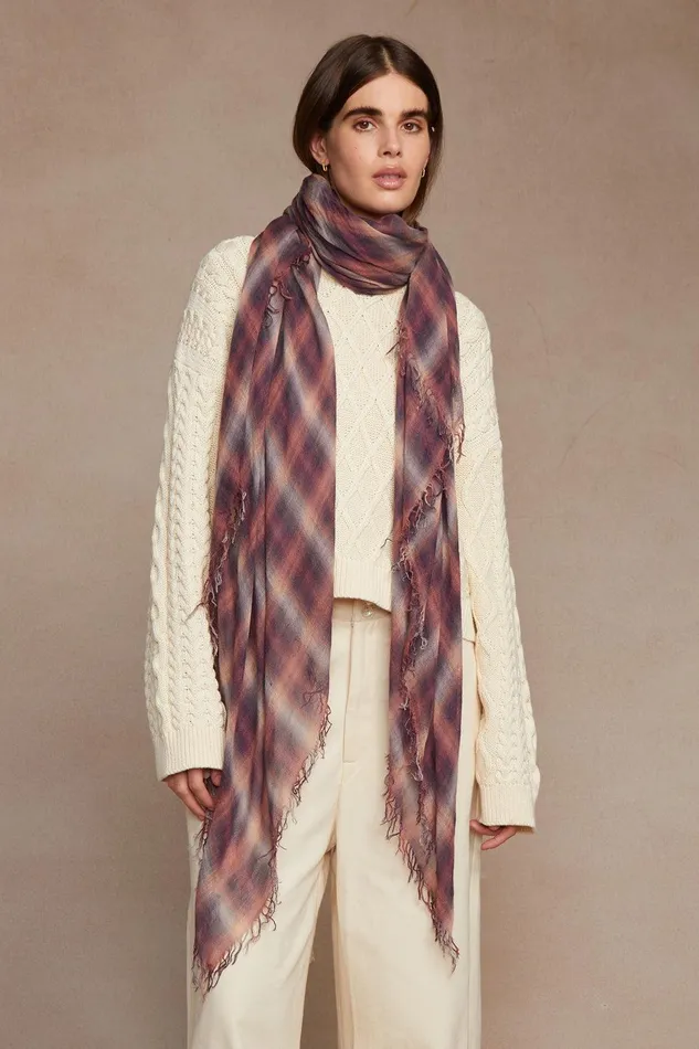 Cashmere And Silk Scarf Dark Sapphire Plaid Women Chan Luu Scarves