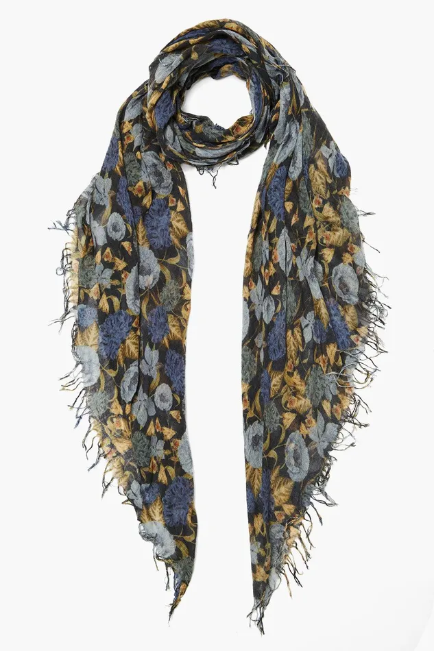 Cashmere And Silk Scarf Navy Floral Women Chan Luu Scarves