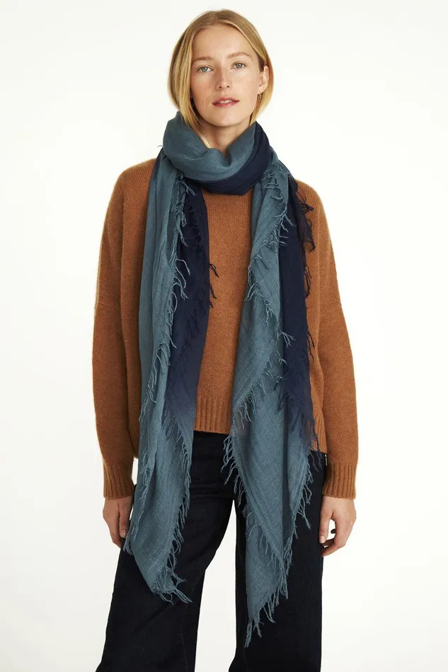 Cashmere And Silk Scarf Pageant Blue Dip Dyed Women Chan Luu Scarves