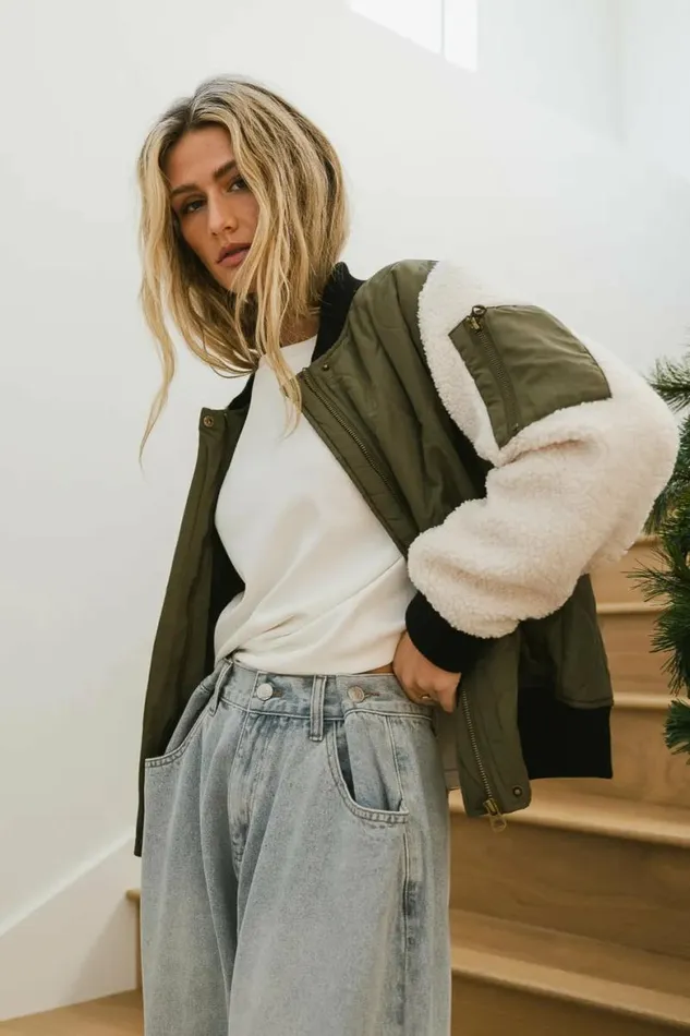 Catching Feelings Bomber Jacket In Olive Olive Women Bohme Outerwear