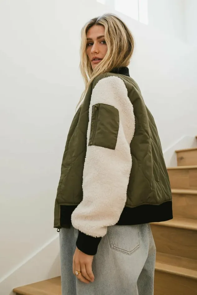 Catching Feelings Bomber Jacket In Olive Olive Women Bohme Outerwear