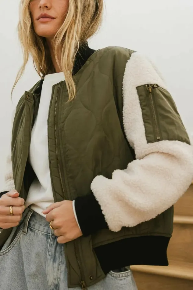 Catching Feelings Bomber Jacket In Olive Olive Women Bohme Outerwear