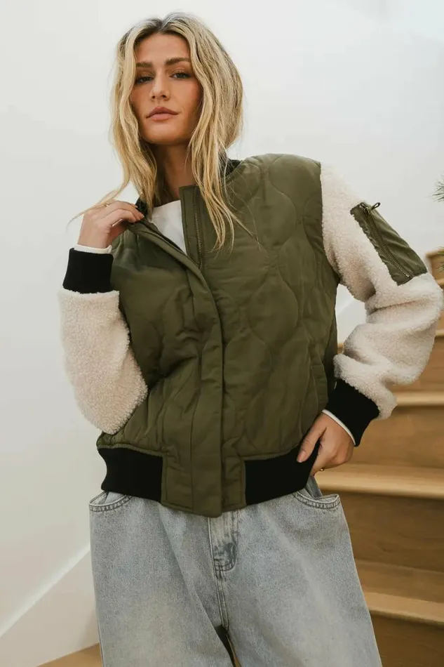 Catching Feelings Bomber Jacket In Olive Olive Women Bohme Outerwear
