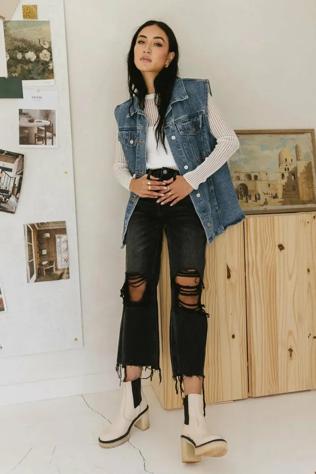 Charlie Distressed Jeans In Black Black Women Bohme Denim