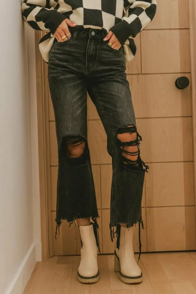 Charlie Distressed Jeans In Black Black Women Bohme Denim