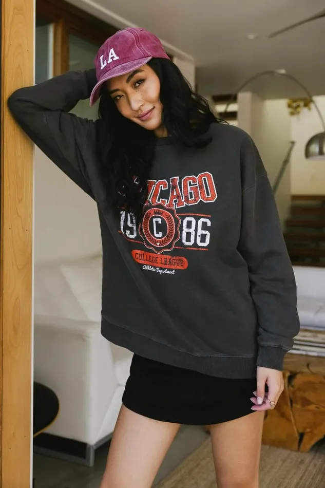 Chicago Graphic Sweatshirt Charcoal Women Bohme Tops