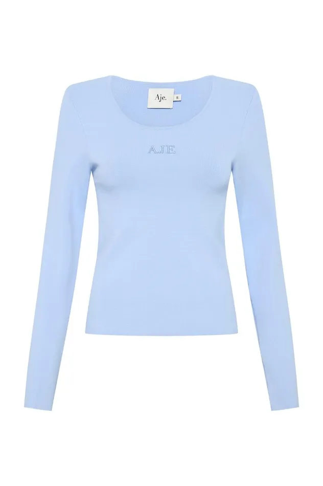 Clementine Knit Top Light Sky Blue Women Aje Body 038 Crepe Knit
