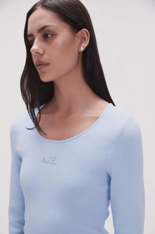 Clementine Knit Top Light Sky Blue Women Aje Body 038 Crepe Knit