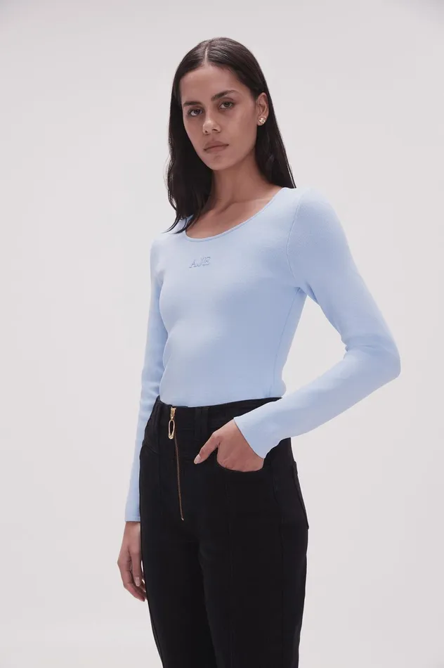 Clementine Knit Top Light Sky Blue Women Aje Body 038 Crepe Knit