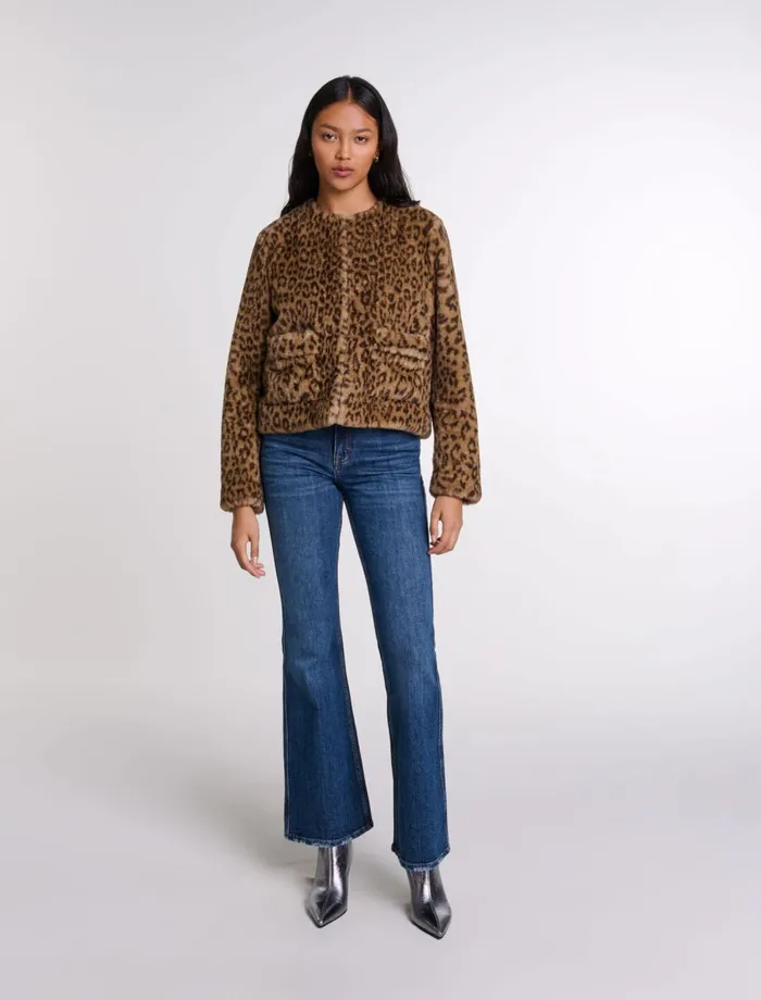 Coats Women Maje Cropped Faux Fur Jacket Leopard Print