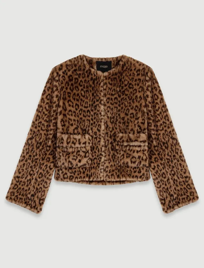 Coats Women Maje Cropped Faux Fur Jacket Leopard Print